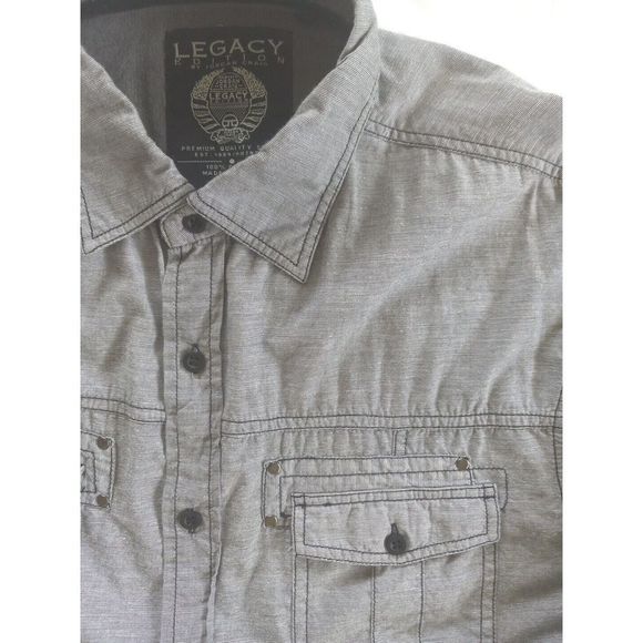 Legacy Edition Men's Long-sleeved Button Up Shirt Size Large Pockets Gray Cotton - Picture 5 of 10
